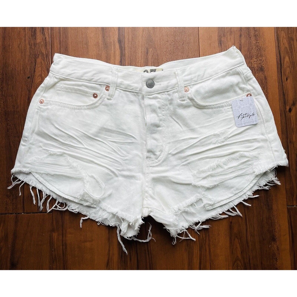 Cutoff Jean Shorts Size 28 We The Free / Free People Distressed Fray Cotton NWT